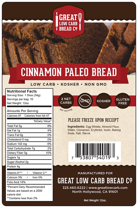 LCF 154 WO18931 Cinnamon Paleo Bread 12oz